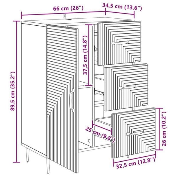 vidaXL Buffé Vit glänsande 66 x 34,5 x 89,5 cm Ingenjörsträ 894859