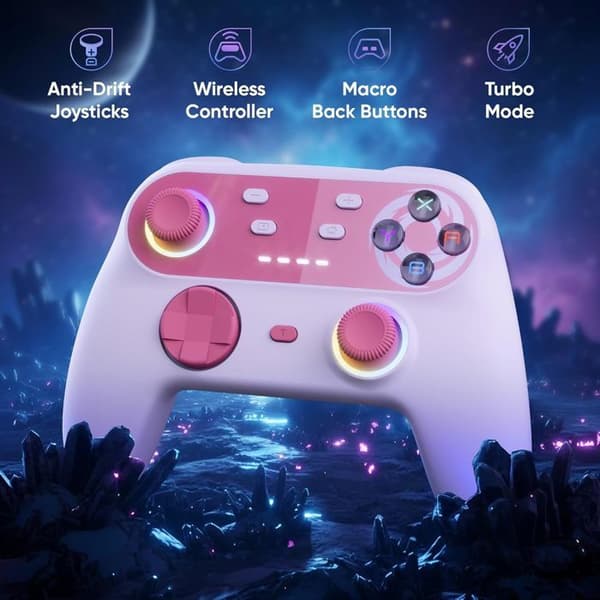 Spelkontroll - ONIVERSE - Walli - Trådlös Bluetooth - Hall Effect joysticks - Kompatibel med Switch & PC