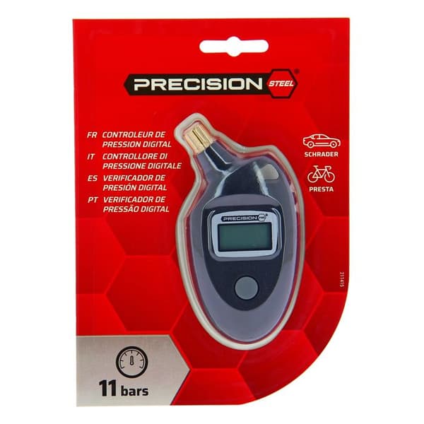Digital tryckregulator - PRECISION-STEEL - Godkänd manometer - Schrader & Presta - Precision 0,1 - Digital skärm
