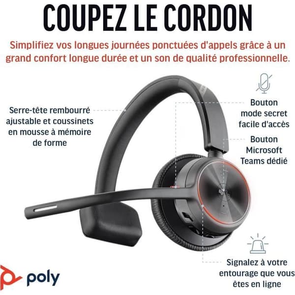 Trådlös headset - POLY - Voyager 4310 UC - Monoljud - Batteritid 24h - Räckvidd 50m