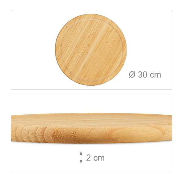 Relaxdays frukostbräda i bambu Set om 6, 30 cm skärbräda rund serveringsbräda, natur
