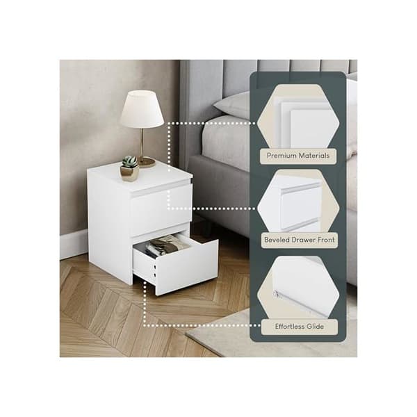Sängbord - VIDA DESIGNS - Denver - 2 lådor - Vit - Nutida