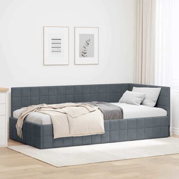 vidaXL Hörnsängram Mörkgrå 90 cm x 190 cm Sammet 42016379