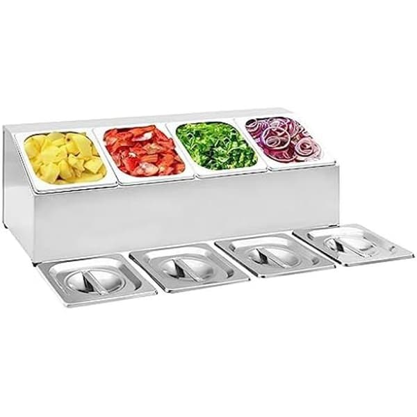 Gastronormbehållare - vidaXL - GN 1/6 - Rostfritt Stål - 4 Bunkar - Lock Ingår