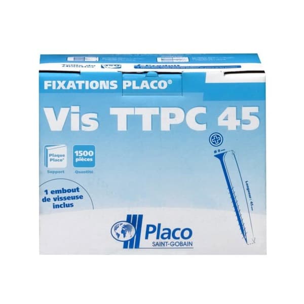 Vis auto-perceuses - PLACOPLATRE - E60460500 - 500-pack - 45 mm - Legerat stål - Grå