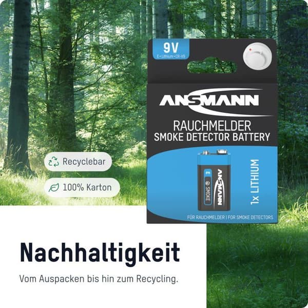 Batteri - ANSMANN - 9V - Litium - 10 år - Rökdetektor