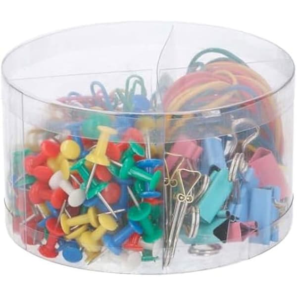 Sortiment av kontorsmaterial 315 stycken (nålar, klämmor, gummiband, gem)