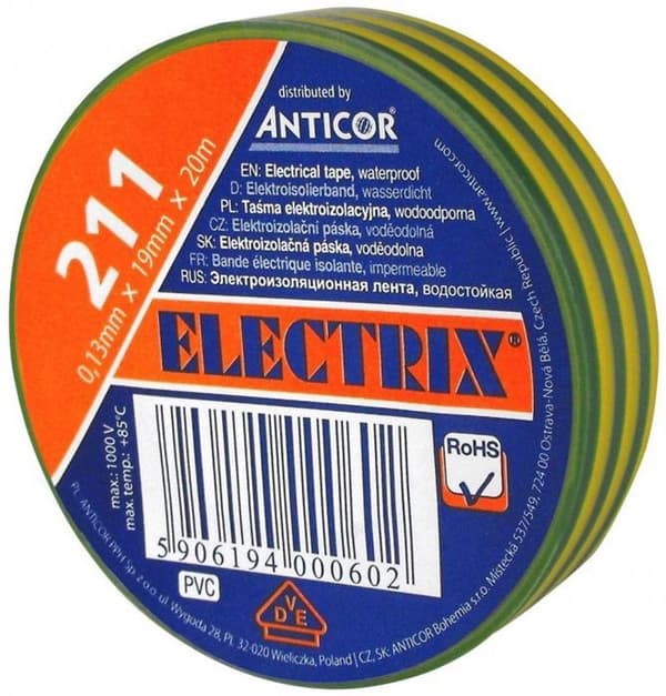 Elastisk elektrisk tejp - Anticor - PE-2112000-0019020 - PVC - 19mm - 20m