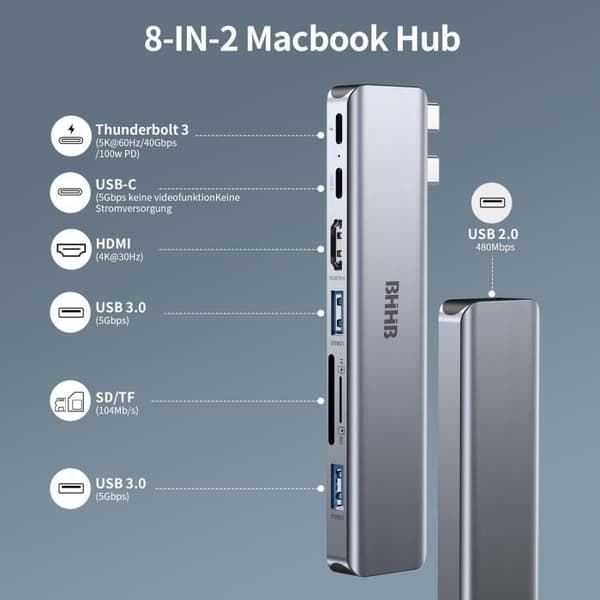 USB C-adapter - BHHB - MacBook Pro Air - 4K HDMI - 100W - 8 portar
