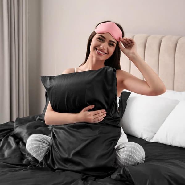 LIREX Sängkuddsöverdrag i satin 100% polyester 40 x 60 cm - 2-pack, Svart