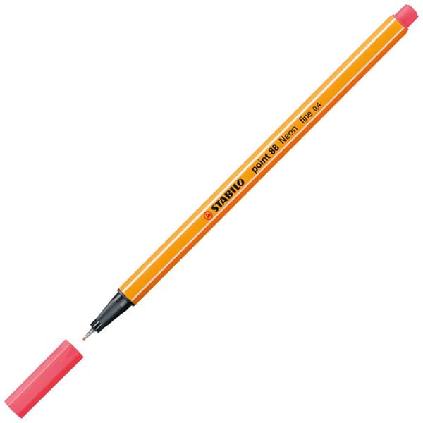 Stylo-Feutre - POINT 88 - Röd FLUO - Fin spets 0,4 mm - Skrivlängd 1000 m - Hexagonal