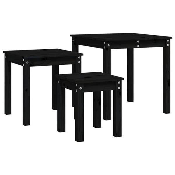 vidaXL häckbord 3 st Svart massiv furu 824977