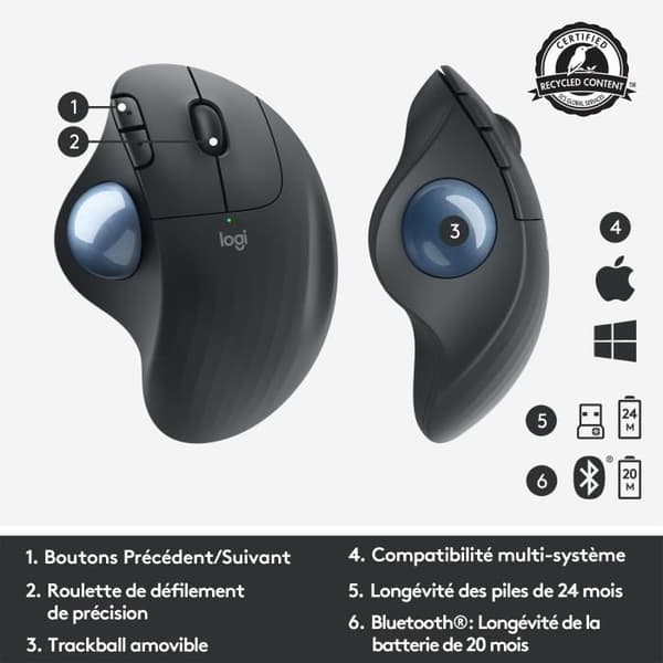 Mus - Trådlös - Logitech - Ergo M575 - Grafit - Ergonomisk