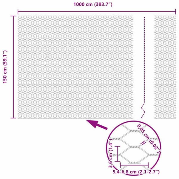vidaXL Hexagonal stängsel Silver 1,5 x 10 m Galvaniserat stål 42005655