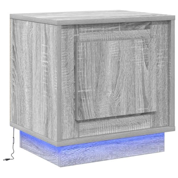 Sängbord - Grå Sonoma - 1 låda - LED - 44x34,5x45 cm