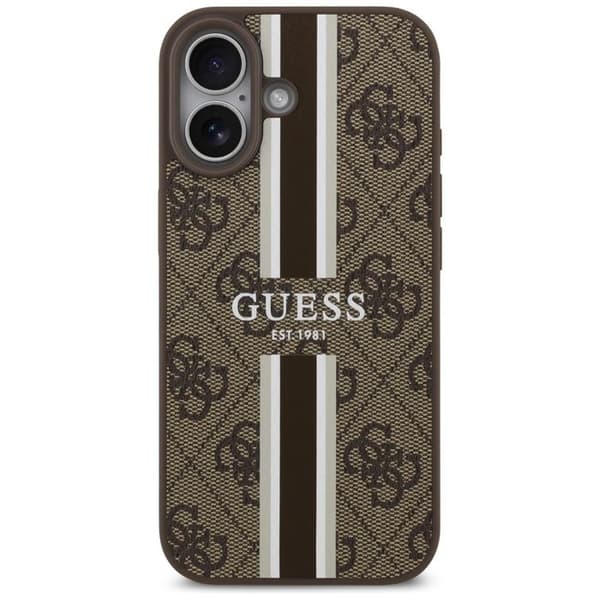 Coque Guess Hardcase 4G Printed Stripes MagSafe för iPhone 17 - Brun