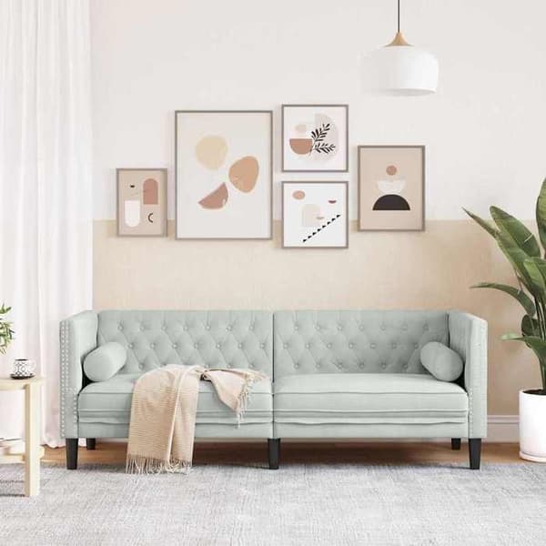 Chesterfield-soffa Ljusgrå 194 x 74.5 x 70.5 cm Sammet