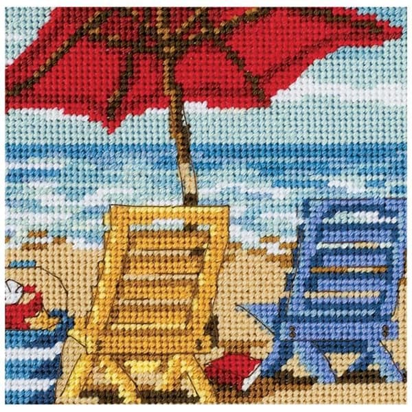 Dimensions Mini Needlepoint Kit 5"x5" – Strandstol Duo (broderad i tråd)