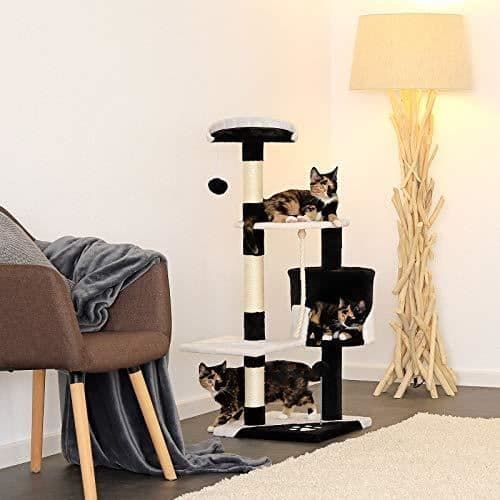 Kattträd - dibea - Svart-vit modell - Höjd 112 cm - 3 plattformar - 1 rymlig håla