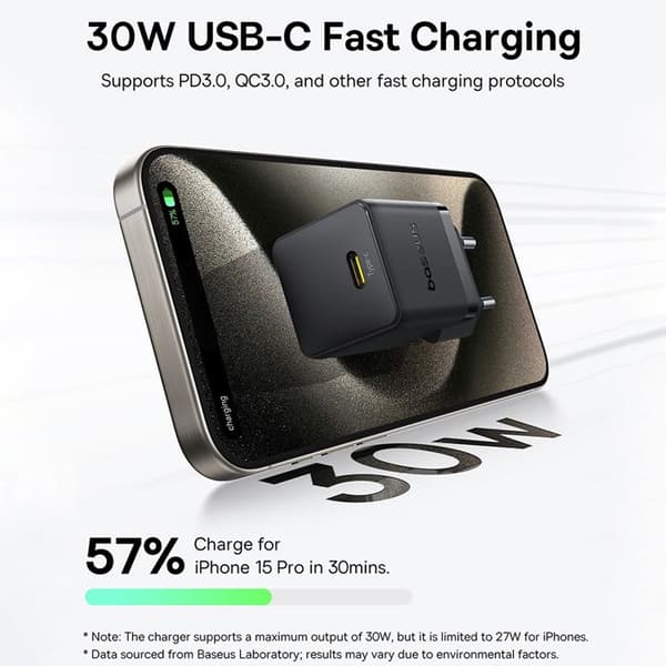 Laddare - BASEUS - Palm - 30W - USB-C - Snabb och säker laddning