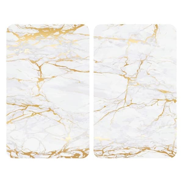 Skyddsplatta för spis - WENKO - Guldmarmor - 2-pack - Härdat glas - 30x52 cm