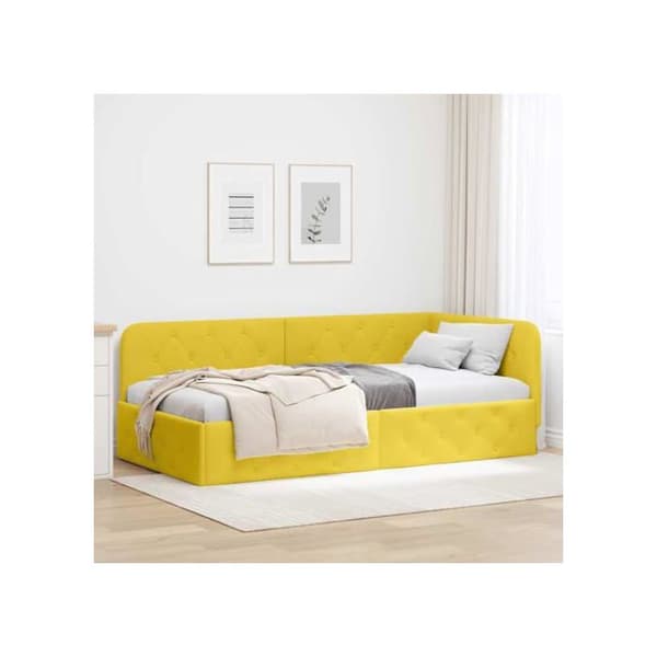 Vinkelsängram i sammet - vidaXL - Gul - 90x190 cm - L-formad design - Mångsidig bäddsoffa