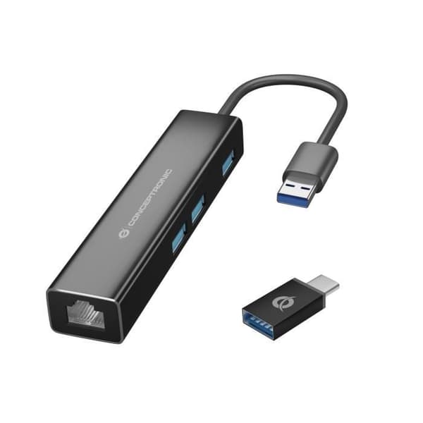 USB-hubb - CONCEPTRONIC - DONN07BA - 5000 Mbit/s - Aluminium - Gigabit Ethernet