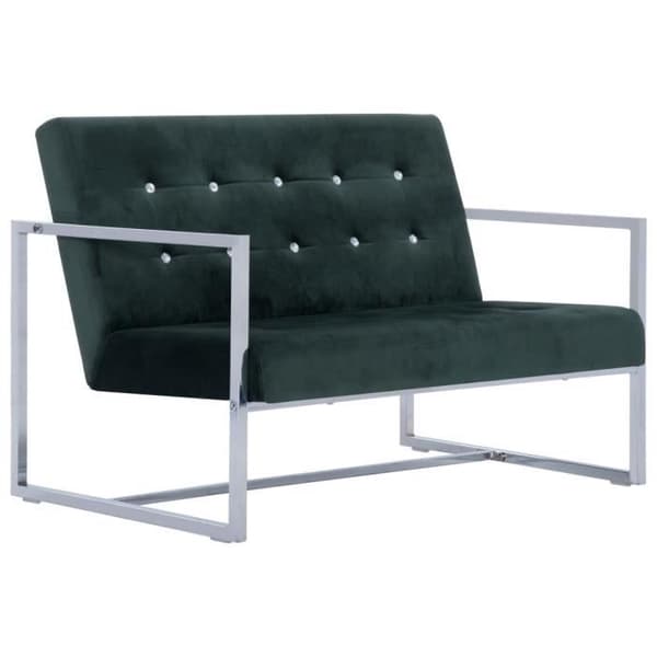vidaXL 2-sits soffa med armstöd Mörkgrön krom och sammet