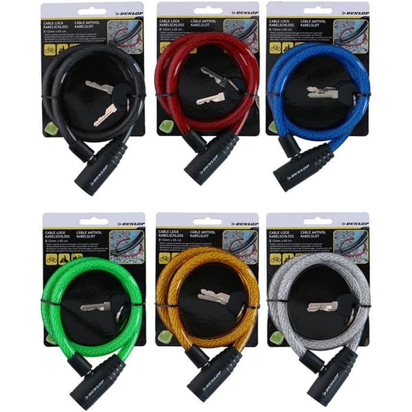 Dunlop - Cykellås med spiralnyckel 65 cm (vit)