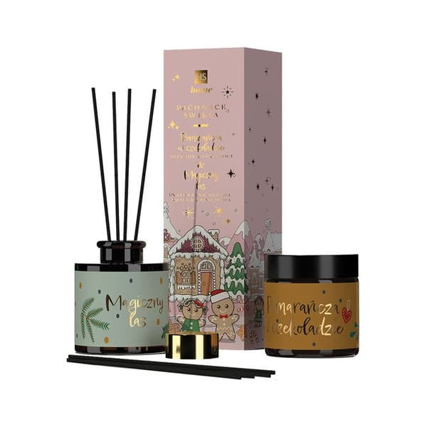 Doftlåda för jul HISKIN [Ljus 100 ml + Diffusor 80 ml] Ros