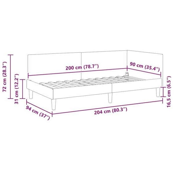 vidaXL Vinkel sängram Gul 90 cm x 200 cm Sammet 42016232