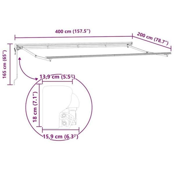 vidaXL Justerbart Markisram Vit 4 x 2 m Stål 42002534