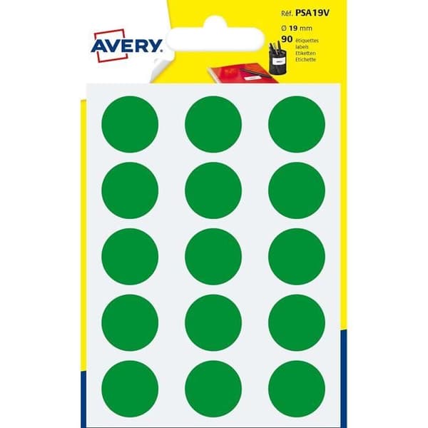 Pastiller AVERY Ø19 mm - Påse med 90 - Grön (handstil)