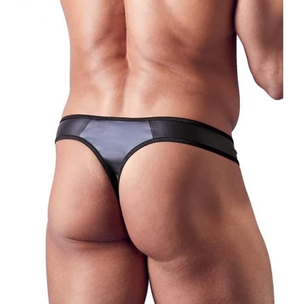 Svart Wet Look stringtrosa med strassdragkedja - S - Herr