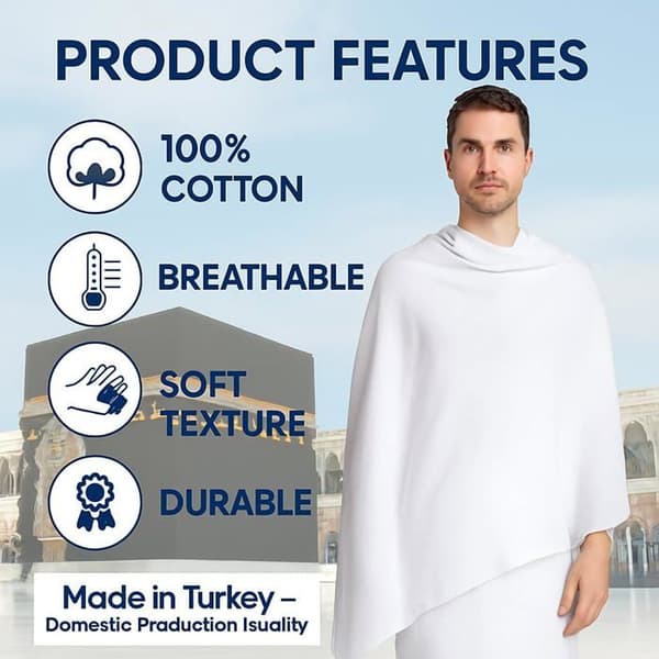 Ensemble Ihram man 2 delar 100% turkisk bomull 110 x 220 cm med elastisk midja