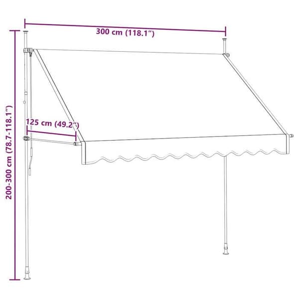 vidaXL Manuell infällbar markis 300 cm Kräm