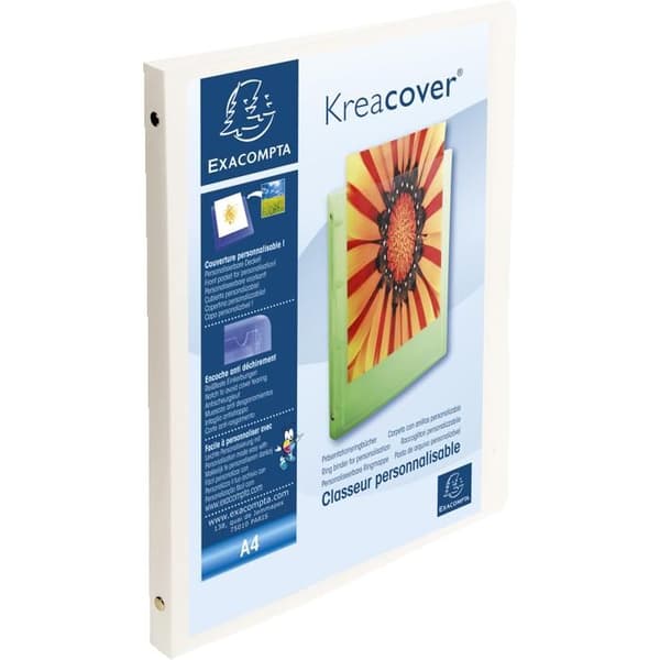 Pack med 20 Exacompta Kreacover A4 pärmar, 4 ringar, 15 mm, opak vit