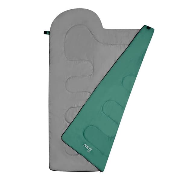Rektangulär sovsäck - NILS CAMP - NC2105 - Grön-Grå - Polyester - Komforttemperatur 12-25°C - 180+30 cm