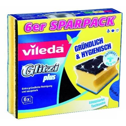 Vileda Glitzi Plus w- Antibac 6 Multipack, Svart, Blå, Gul, 6 st.