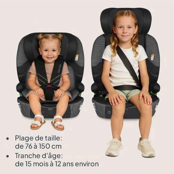 Evolutionsbilbarnstol LIONELO Levi Fix i-Size - ISOFIX - 76-150 cm - Bred sits - Grupp 1/2/3 - Grå