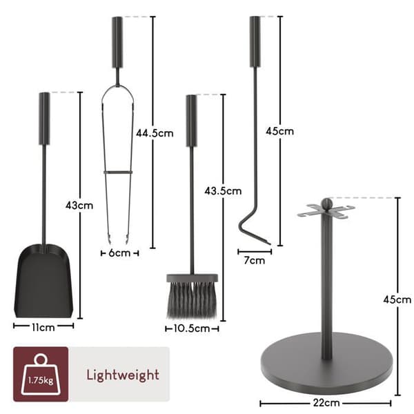 Set av tillbehör för eldstad - FIRE VIDA - Warwick - 5 delar - Järn - Elegant design