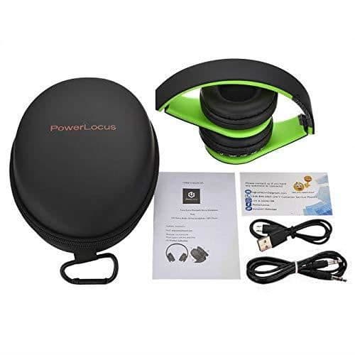 Bluetooth-hörlurar - POWERLOCUS - Fällbara - HD stereo - Micro SD/TF - Svart/Grön