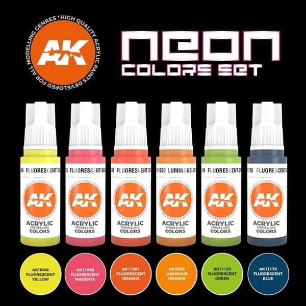 Akrylfärg - AK INTERACTIVE - AK11610 - Set med 6x17ml - Neonfärger - Hög vidhäftning