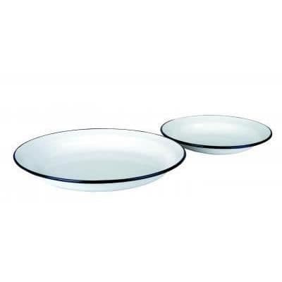 Tallrik - IBILI - 912924 - Emaljerad stål - Vit/Blå - 24 cm i diameter