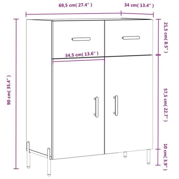 vidaXL Skänk Vit 69,5x34x90 cm Konstruerat trä 827988
