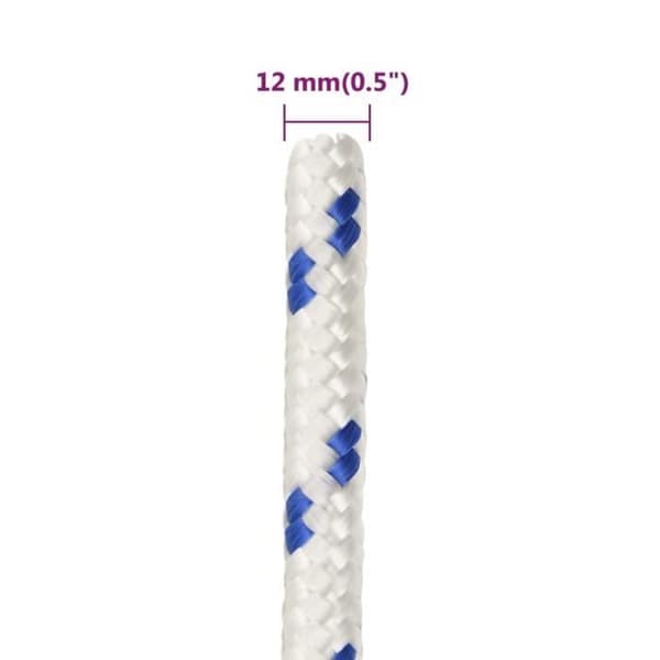 152299 vidaXL Båtrep Vit 12 mm 25 m Polypropen