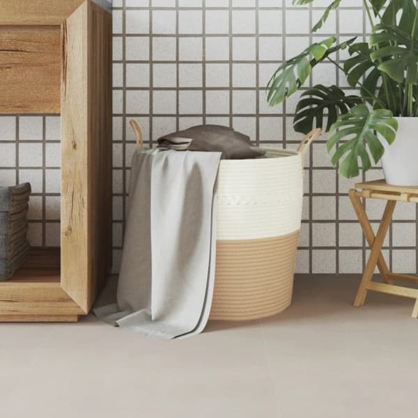 Beige och vit förvaringskorg Ø43x38 cm bomull