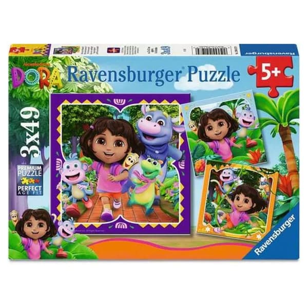 Pussel 3x49 bitar - Redo för utforskning / Dora