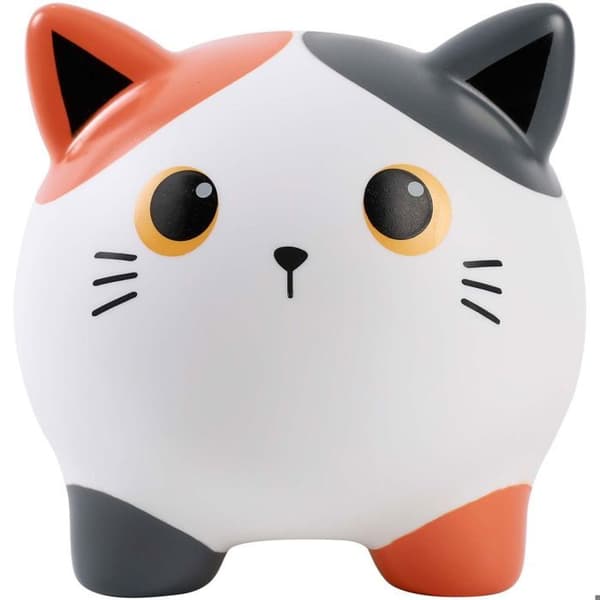 Spargris - Katt - 19x17cm - Trikolor - Plast - Barn