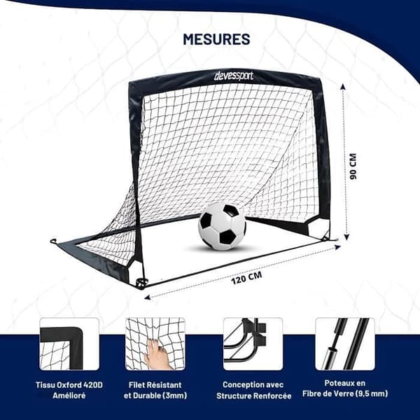 DEVESSPORT Set med 2 Fotbolls mål - Fällbara Pop-Up - Robusta - För Barn 5-8 År - In/Utomhus